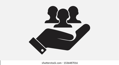 Customers retention icon, vector illustration. Customers care service. Filled vector icon. Customers with hand icon