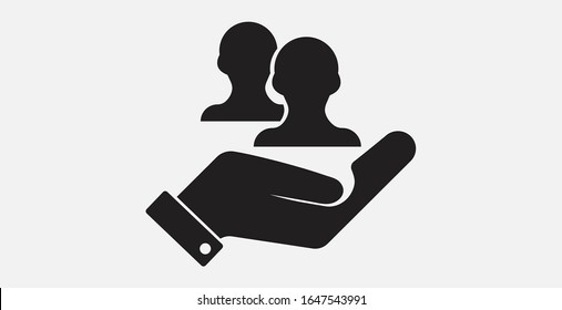Customers retention icon, vector illustration. Customers care service. Filled vector icon. Customers with hand icon