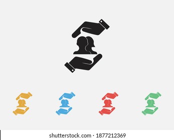 Icono de retención de clientes, ilustración vectorial. El servicio de atención al usuario. Icono de vector relleno. Clientes con icono de mano. Conjunto de coloridos iconos de diseño plano