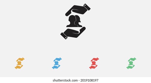 Icono de retención de clientes, ilustración vectorial. El servicio de atención al usuario. Icono de vector relleno. Clientes con icono de mano. Conjunto de coloridos iconos de diseño plano. Conjunto de coloridos iconos de diseño plano 