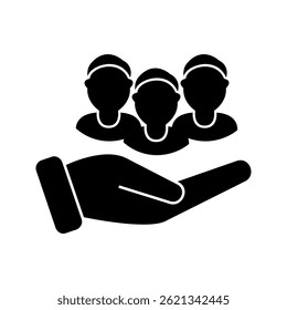 Customers retention icon, vector illustration. Customers care service. Filled vector icon. Customers with hand icon