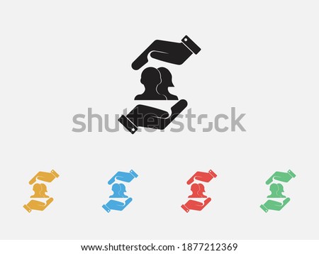 Customers retention icon, vector illustration. Users care service. Filled vector icon. Customers with hand icon. Set of colorful flat design icons