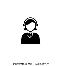 customers service, Call center worker with headset icon, black and white vector icon