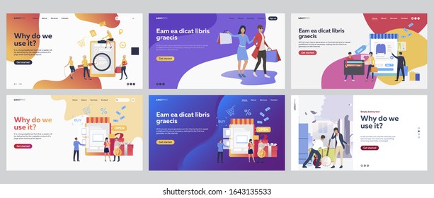 Kunden, die in Geschäften einkaufen. Manager analysiert die Befragung der Käufer, Frauen mit Taschen. Flache Vektorgrafiken. Business-, Commerce-Konzept für Banner, Website-Design oder Landing-Website