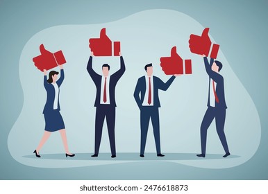 Customers showing like, giving support to top service. Rating, survey, marketing, business success. Positive feedback to product quality. Modern vector illustration in flat style