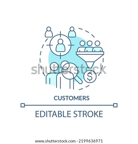 Customers turquoise concept icon. Product management providing. Business model canvas abstract idea thin line illustration. Isolated outline drawing. Editable stroke. Arial, Myriad Pro-Bold fonts used
