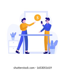 customers use and enjoy internet and mobile banking services vector illustration, suitable for landing page, ui, website, mobile app, editorial, poster, flyer, article, and banner