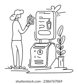 Customers using contactless payments are shown as a flat illustration in this graphic. technique is commonly used in infographics illustrations to make complex data more digestible visually appealing
