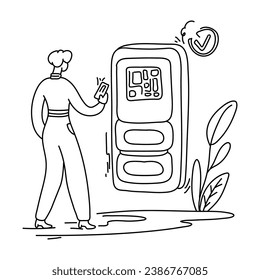 Los clientes que utilizan pagos sin contacto se muestran como una ilustración plana en este gráfico. la técnica se utiliza comúnmente en las ilustraciones infográficas para hacer que los datos complejos sean más digestibles visualmente atractivos