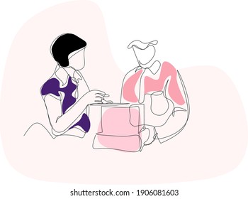 Customers value courier services, organic shape line illustrations, the concept of customers receiving packages from couriers, perfect for advertisements, social media, web headers, mobile apps,
