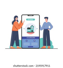 Customers visiting online property site for property sale illustration	