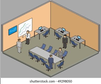 Customisable office setup. Vector pixel art style illustration.