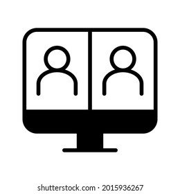 anpassbares Echtzeilensymbol eines Desktop-Computers mit Live-Übertragung auf einem sozialen Streaming-Kanal mit Symbol einer Person, die einen Videoanruf oder eine Online-Konferenz-Sitzung hält, Farbe editierbar
