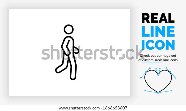 customisable real line icon of people\
called a stick figure symbol in black outline running slow towards\
something in black rounded lines on a white\
background