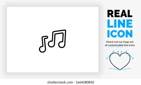customisable real line icon of two notes symbolising sound and music in a quarter and double quarter note rhythm in black rounded, clean ander modern symbol EPS vector lines on a white background