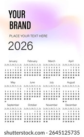 Customizable 2026 calendar template with gradient background for your brand