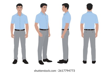 Customizable 2D Character Design, Formal Half Shirt and Pant Turnaround for Animation Projects