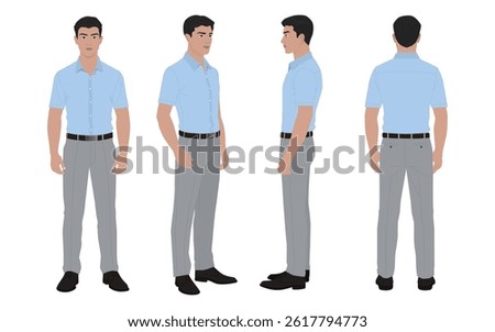 Customizable 2D Character Design, Formal Half Shirt and Pant Turnaround for Animation Projects