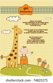 customizable anniversary card with giraffe and baby boy