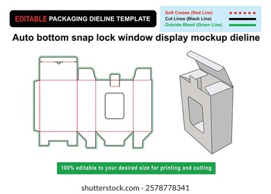 Customizable auto bottom snap lock window display mockup design for product showcases, window display, mockup dieline, packaging design, Die line mockup, product packaging