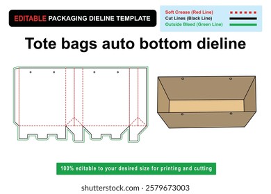 Customizable Auto Bottom Tote Bag Mockup for Packaging, tote bag mockup, bag design template, customizable tote, customizable box, Custom box dieline