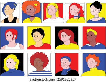 Customizable avatar sets of the people, vintage and flat style drawing 2