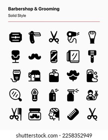 Customizable barbershop and grooming icon set for business, catalog, advertising, marketing, graphic design, and other projects