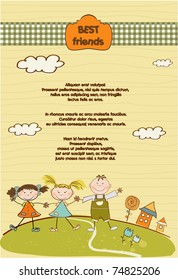 customizable best friend background with two girls and boy