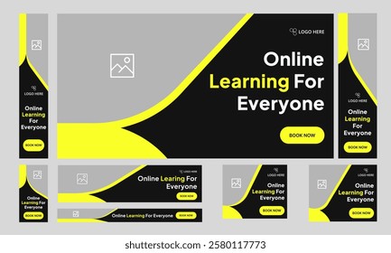 Customizable best learning method web set banner design, education system web bundle banner design, fully editable vector eps 10 file format