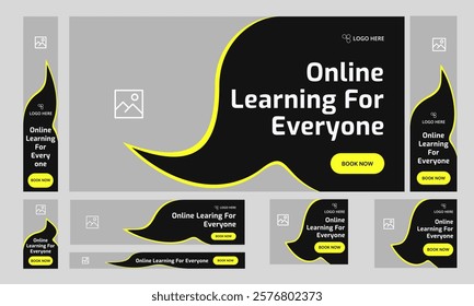 Customizable best online learning web set banner design, everyday education platform web bundle banner design, editable vector eps 10 file format