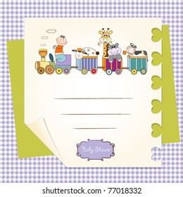 customizable birthday card with animal toys train