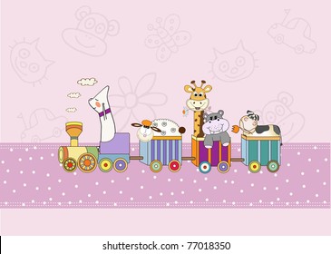 customizable birthday card with animal toys train