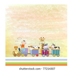 customizable birthday card with animal toys train
