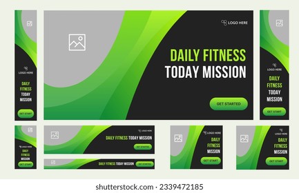 Color negro y verde personalizable gimnasio fitness social media postales plantilla de banner, gimnasio, entrenamiento, fitness, Vector eps 10 formato de archivo