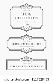 Customizable black and white Pantry label collection. Vintage packaging design templates for Herbs and Spices, dried fruit, vegetables, nuts, tea, coffee etc