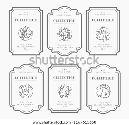 Customizable black and white Pantry label collection. Vintage packaging design templates for Herbs and Spices, dried fruit, vegetables, nuts etc