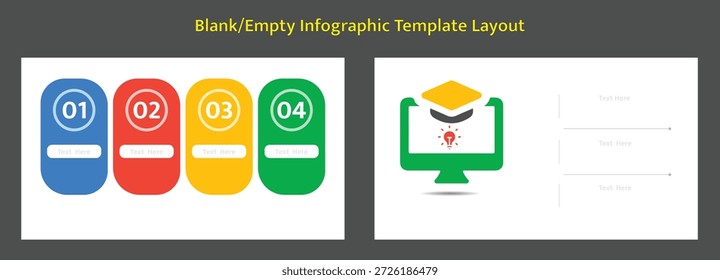 Customizable blank infographic template displaying a four step numbered process, education concept, and data presentation layout.