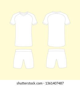 Customizable blank soccer jersey template including raglan t shirt and short from the front view and also the back view. It can be used for creating custom uniform design or mockup.