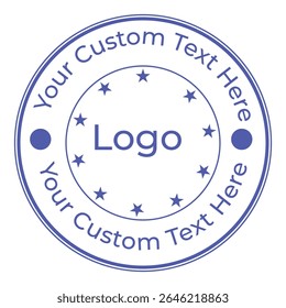 Customizable blue circular stamp with stars and text