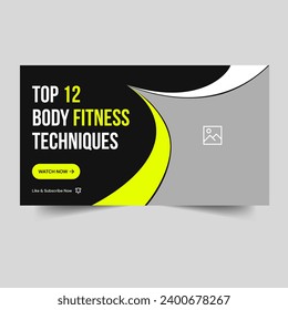 Customizable body fitness video cover banner design, daily exercise banner design, tips and tricks banner, vector eps 10 file format