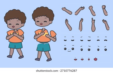 Personalizable Boy Character Creator Art Set. Perfecto para animación, Gráficos para video, kits de personajes, contenido educativo y proyectos de dibujos animados personalizables.