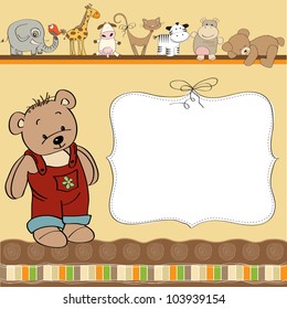 customizable childish card with funny teddy bear