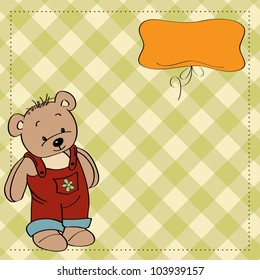 customizable childish card with funny teddy bear