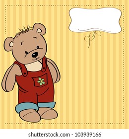 customizable childish card with funny teddy bear