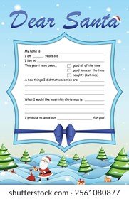 Customizable Christmas template for letter to Santa Claus featuring Winter and Holiday motifs, Santa Claus, presents and snow in Geometric Paper-Cut Design with Depth