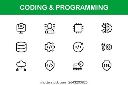 Ícones de programação e codificação personalizáveis. Ícones premium para desenvolvimento, sistemas de design e fluxos de trabalho técnicos