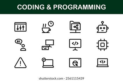 Customizable Coding and Programming Icons. Vector Graphics for Development, Design Systems, and Tech Workflows