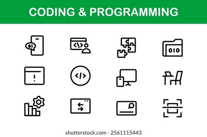 Customizable Coding and Programming Icons. Vector Graphics for Development, Design Systems, and Tech Workflows