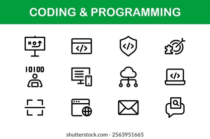Customizable Coding and Programming Icons. Vector Graphics for Development, Design Systems, and Tech Workflows