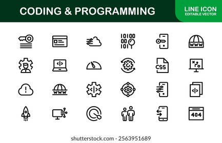 Customizable Coding and Programming Icons. Vector Graphics for Development, Design Systems, and Tech Workflows